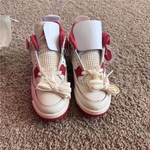 Kids Cream and Red Sneakers